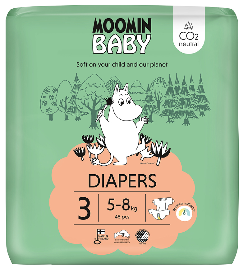 Scutece finlandeze eco Moomin Baby 3, 5-8 kg 48 bucati