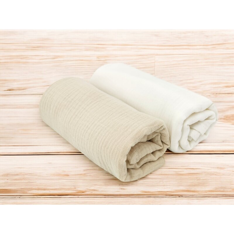 Set 2 museline MimiNu din bumbac 80x80 cm Warm beige and cream - 1 | YEO