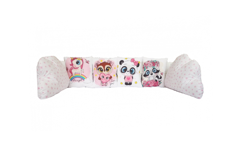 Set 6 pernute pentru patut cu panglici Nichiduta Happy Animals Pink - 2 | YEO