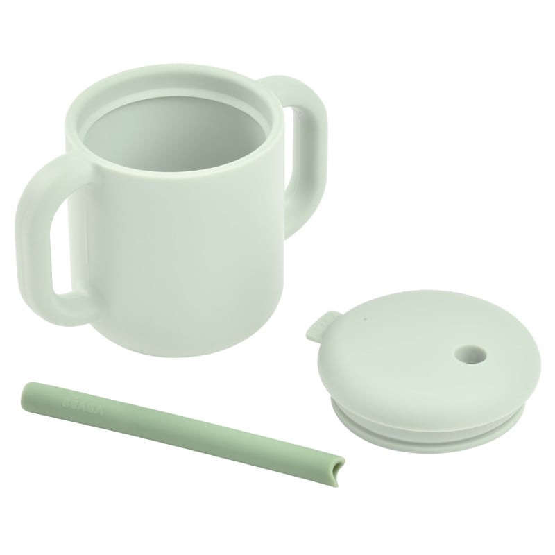 Set accesorii pentru cana de antrenament cu pai Beaba din silicon Sage Green