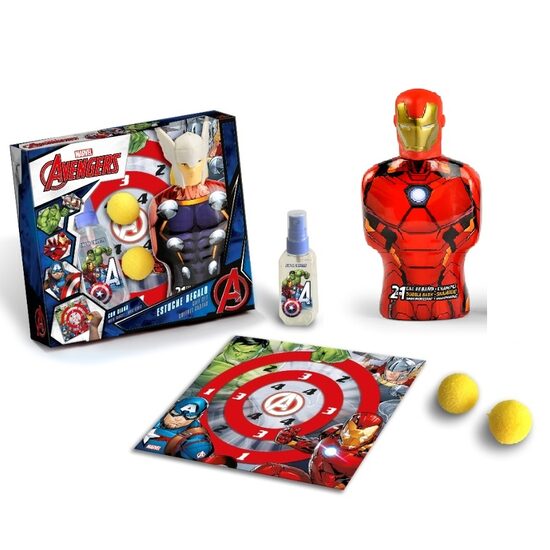 Set cadou Avengers Infinity War Iron Man cu apa de toaleta 90ml figurina 2 in1 spumant de baie si sampon 350ml jucarie tintar si 2 bile