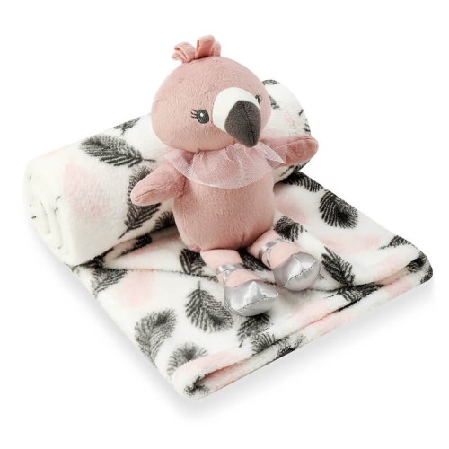 Set cadou bebelusi Infancie cu paturica si jucarie de plus flamingo - 3 | YEO