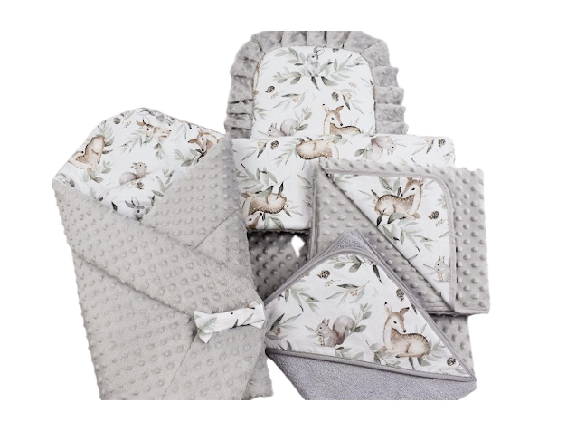 Set multifunctional complet pentru bebelusi cu 5 piese Minky Oliv Forest