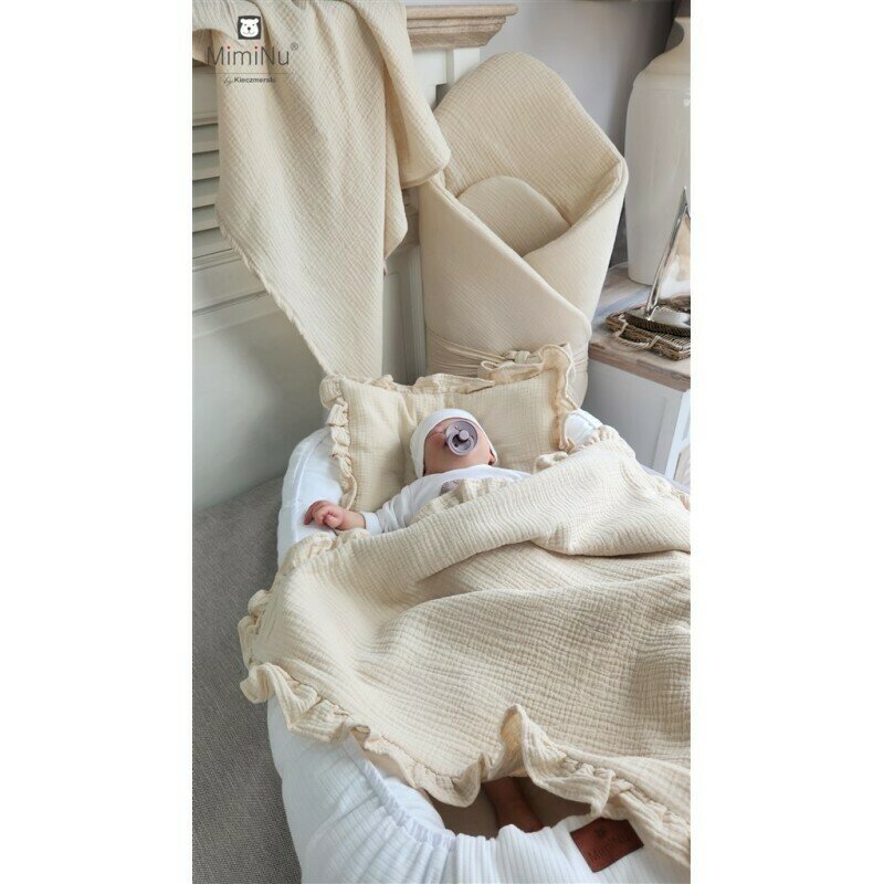 Set paturica si perna MimiNu din bumbac cu volane Warm beige - 2