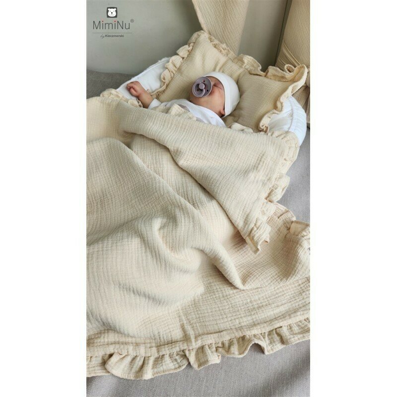 Set paturica si perna MimiNu din bumbac cu volane Warm beige - 3