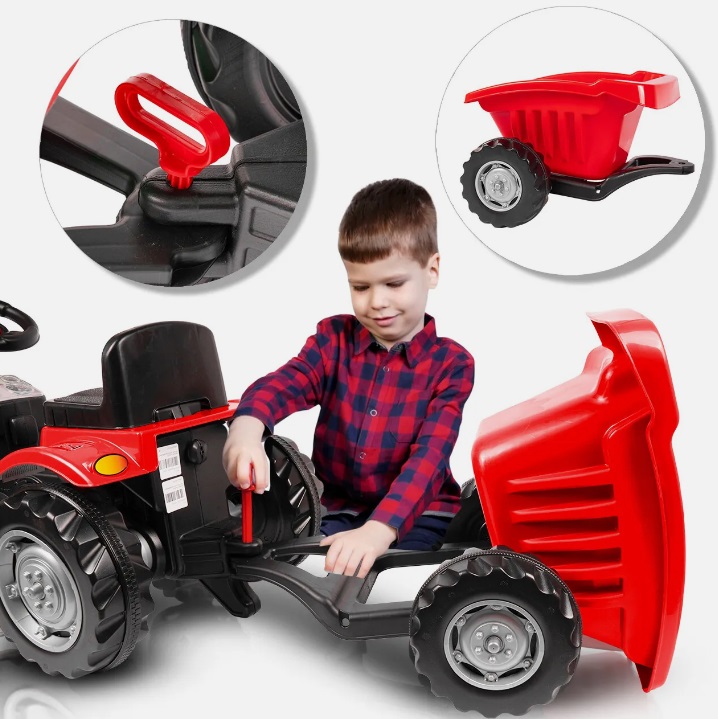 Tractor cu pedale si remorca pentru copii de la 3ani pana la 50kg,volan cu claxon si transmisie pe lant Pilsan Active Red - 2