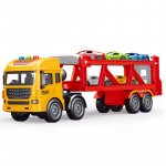 Set Camion transportor cu 5 masinute lumini si sunete yellow/red