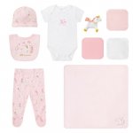 Set cadou bebelusi 10 piese din bumbac model unicorn Infancie marimea 0-3 luni