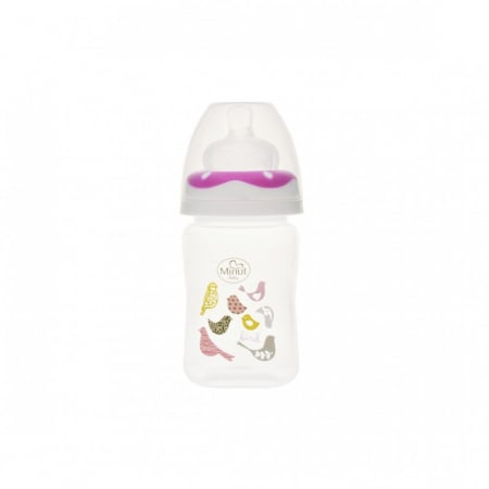 Biberon gat larg Minut Baby cu tetina silicon 150 ml roz - 1 | YEO