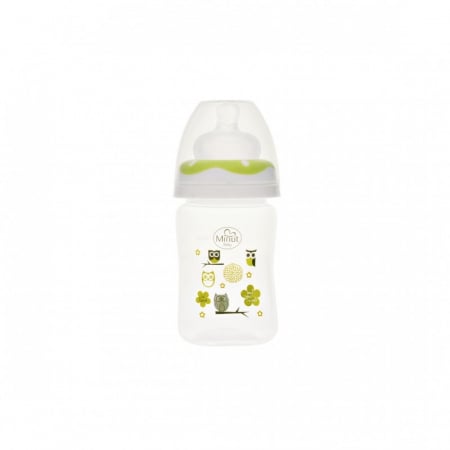 Biberon gat larg Minut Baby cu tetina silicon 150 ml verde - 3 | YEO