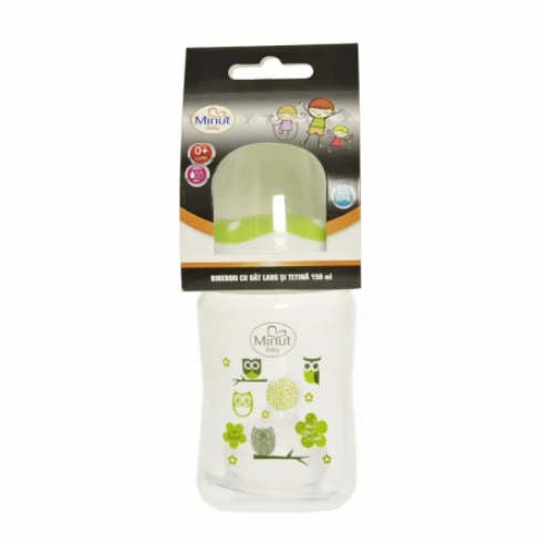 Biberon gat larg Minut Baby cu tetina silicon 150 ml verde - 2 | YEO