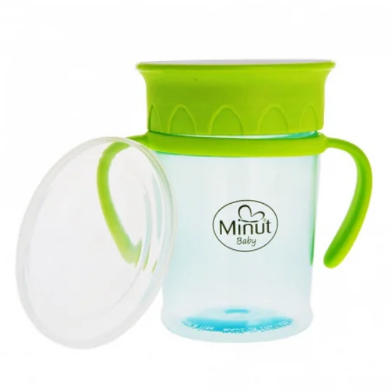 Cana anticurgere 360 cu manere Minut Baby 270 ml 6+ verde