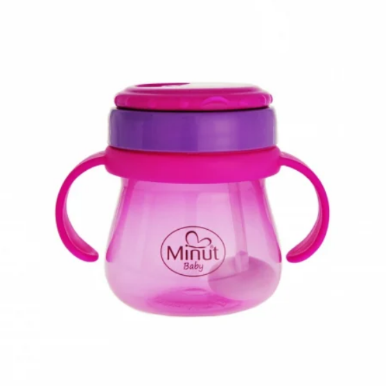 Cana anticurgere Minut Baby cu pai mobil 250 ml roz - 1 | YEO