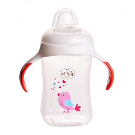 Cana cu manere si cioc de silicon Minut Baby 300 ml 6+ roz - 1 | YEO