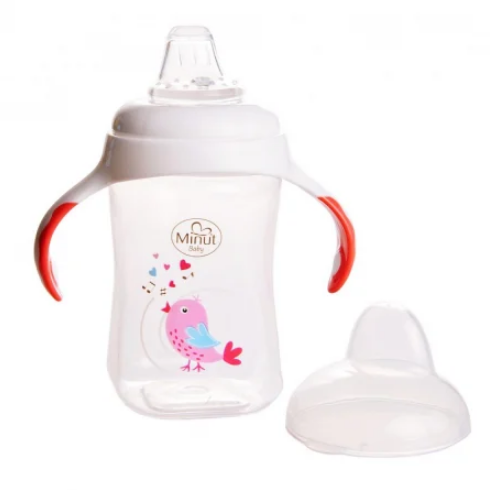 Cana cu manere si cioc de silicon Minut Baby 300 ml 6+ roz