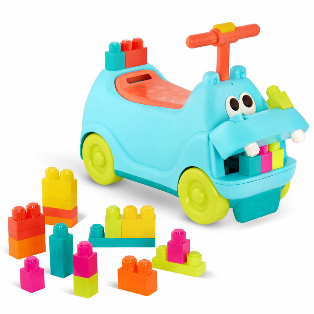 Vehicul fara pedale BToys model Hipopotam cu sunete lumini si 26 de cuburi - 5