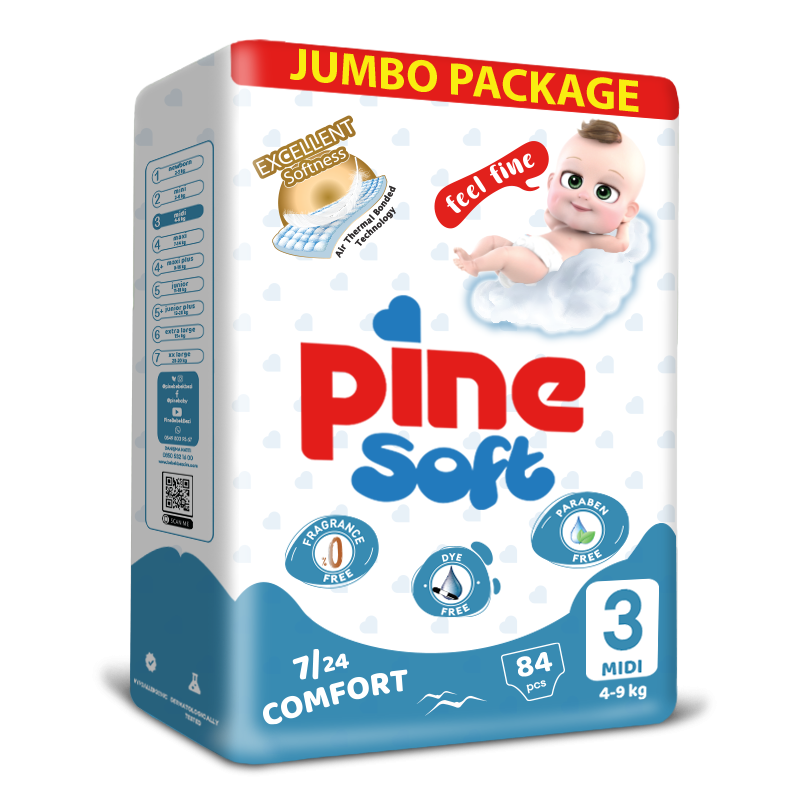 Scutece pentru bebelusi Pine Soft Pachet Jumbo Pine Midi 4-9 kg x 84 buc