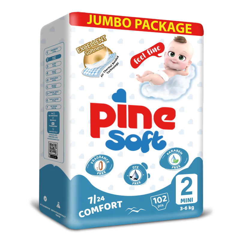 Scutece pentru bebelusi Pine Soft Pachet Jumbo Pine Mini 3-6 kg x 102 buc