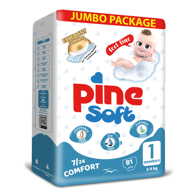 Scutece pentru bebelusi Pine Soft Pachet Jumbo Pine nou-nascut 2-5 kg x 81 buc