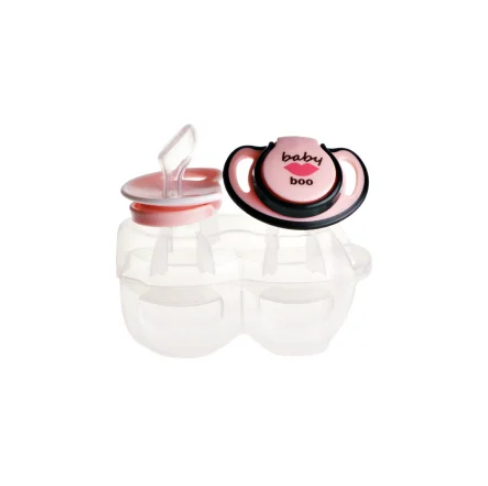 Set 2 suzete ortodontice din silicon si cutie sterilizare Minut Baby 0+ roz - 1 | YEO