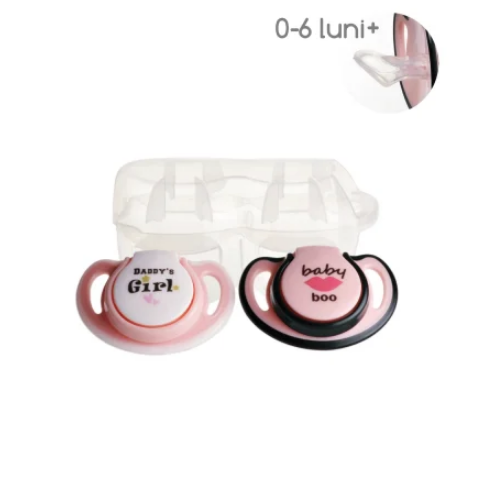 Set 2 suzete ortodontice din silicon si cutie sterilizare Minut Baby 0+ roz - 2 | YEO