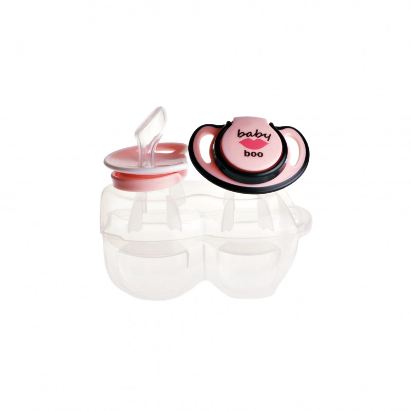 Set 2 suzete ortodontice din silicon si cutie sterilizare Minut Baby 6-18+ roz - 2 | YEO