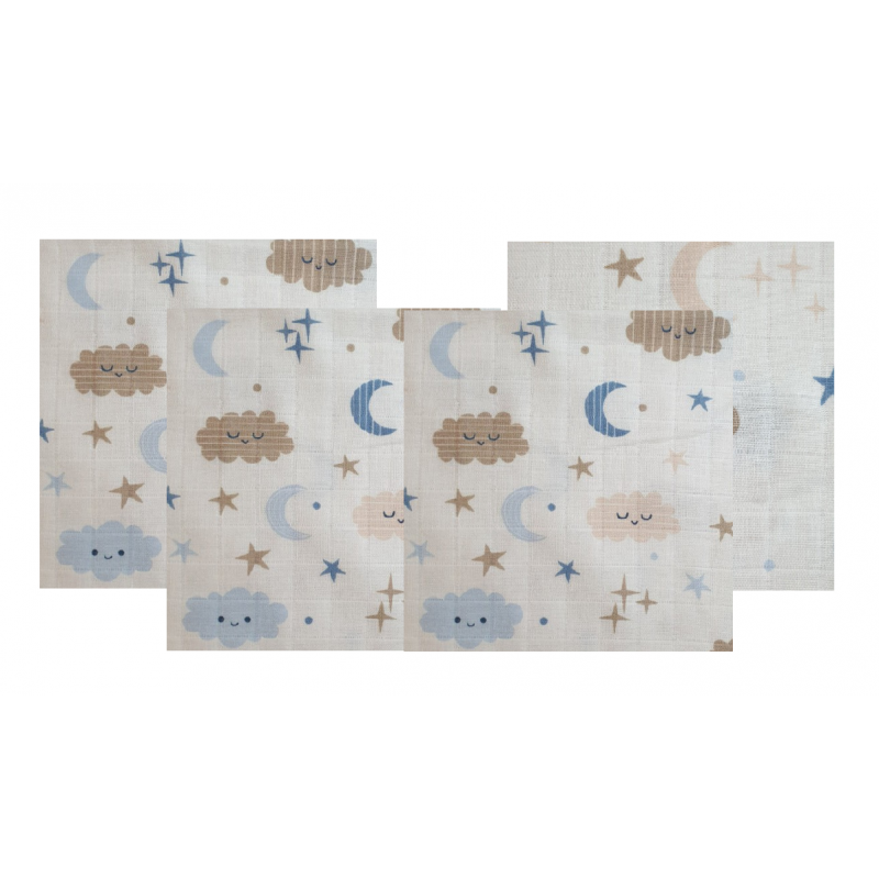 Set 4 lavete din muselina 40x40 cm norisori blue - 1 | YEO