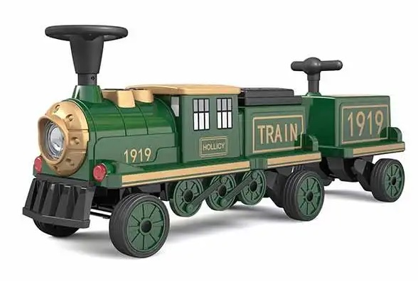 Trenulet electric pentru copii copii locomotiva + vagon Verde - 1