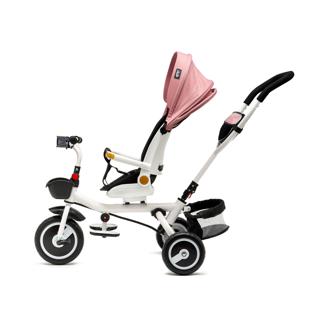 Tricicleta pentru copii Juju Bliss Ride Roz, 3 in 1, pozitie de somn, reversibila, far luminos, Muzica, cos depozitare, gentuta, protectie UV, cauciucuri spuma EVA, greutate maxima admisa 25kg - 2 | YEO