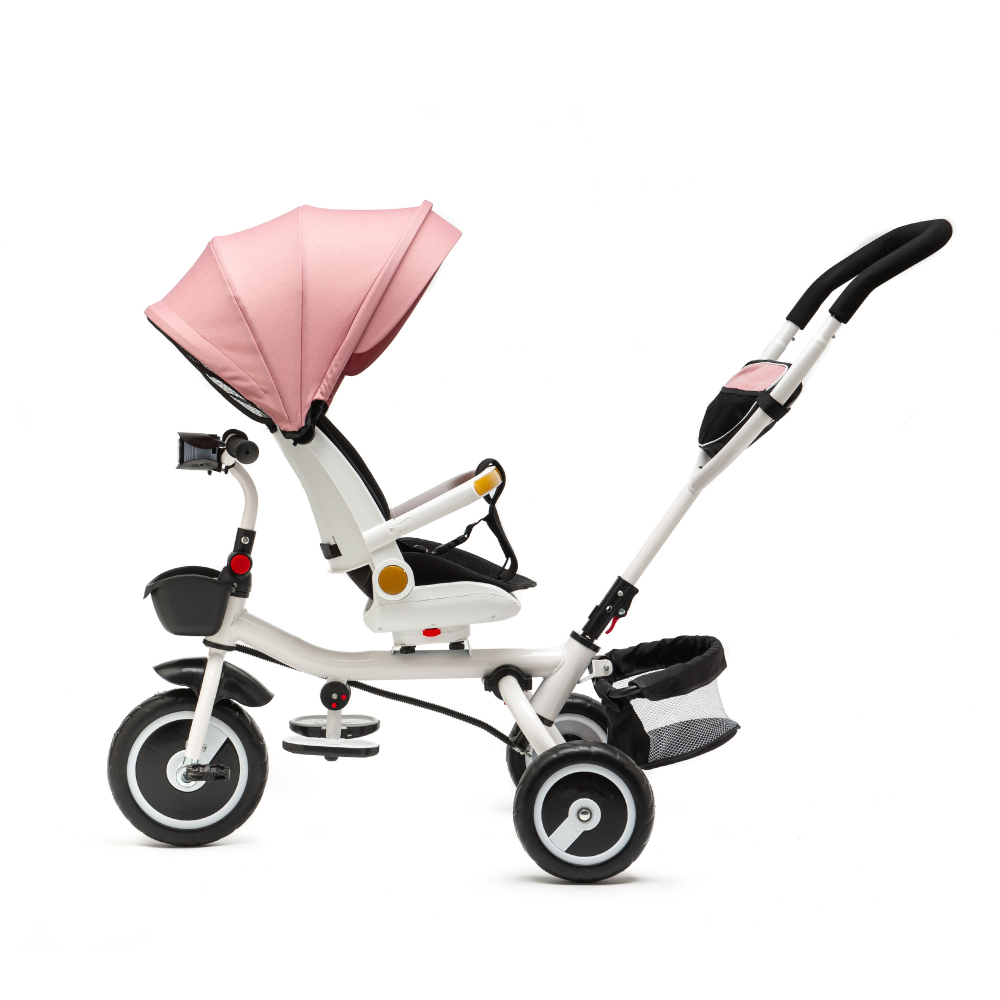 Tricicleta pentru copii Juju Bliss Ride Roz, 3 in 1, pozitie de somn, reversibila, far luminos, Muzica, cos depozitare, gentuta, protectie UV, cauciucuri spuma EVA, greutate maxima admisa 25kg - 4 | YEO