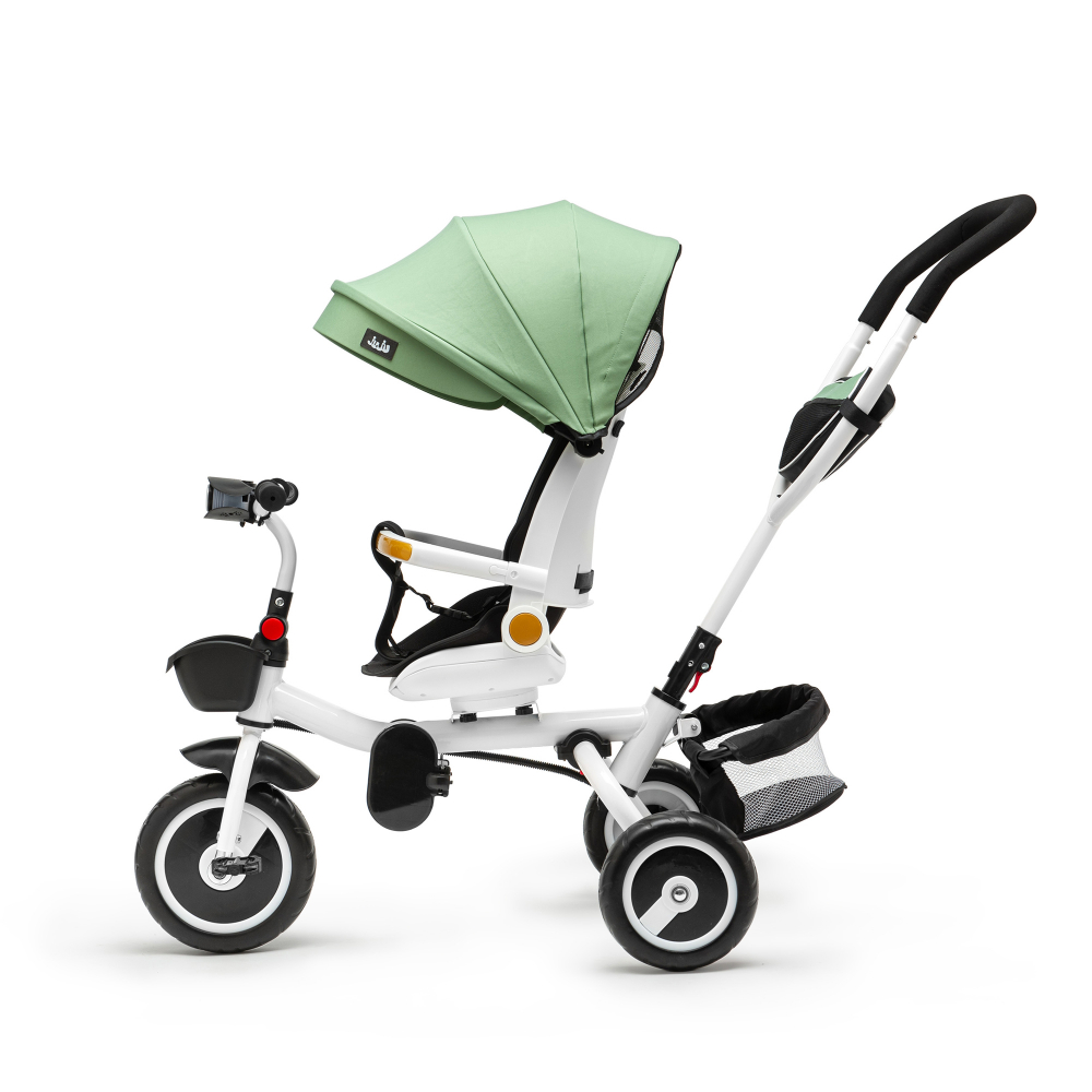 Tricicleta pentru copii Juju Bliss Ride Verde, 3 in 1, pozitie de somn, reversibila, far luminos, muzica, cos depozitare, gentuta, protectie UV, cauciucuri spuma EVA, greutate maxima admisa 25kg - 1 | YEO