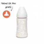 Biberon cu tetina rotunda din silicon cu 3 fluxuri iepuras gri Hygge Suavinex 270 ml