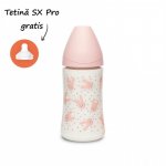 Biberon cu tetina rotunda din silicon cu 3 fluxuri iepuras roz Hygge Suavinex 270 ml