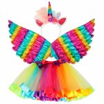 Costum carnaval copii cu fusta bentita si aripi Unicorn Multicolor