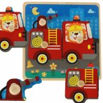 Puzzle din lemn pentru copii Pompieri 15cm