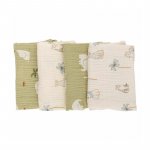 Set 4 lavete din muselina Bubaba pentru spalarea si ingrijirea bebelusului green/beige