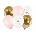 Set 6 Baloane aniversare One 30 cm Pink/White/Gold