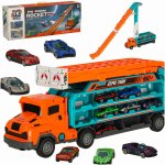 Set camion de remorcare cu pista si 6 masinute Rocket