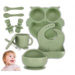 Set diversificare hrana bebelusi din silicon cu 8 elemente Green Owl