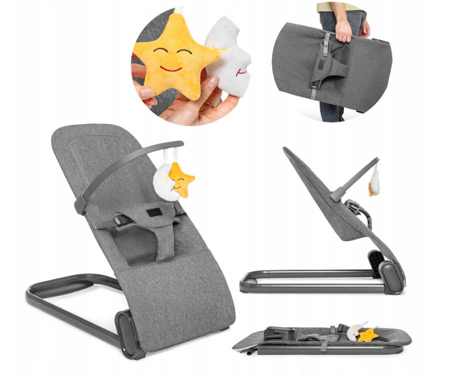 Balansoar ergonomic pliabil cu bara de jucarii Kidnort Vinbar Grey - 7