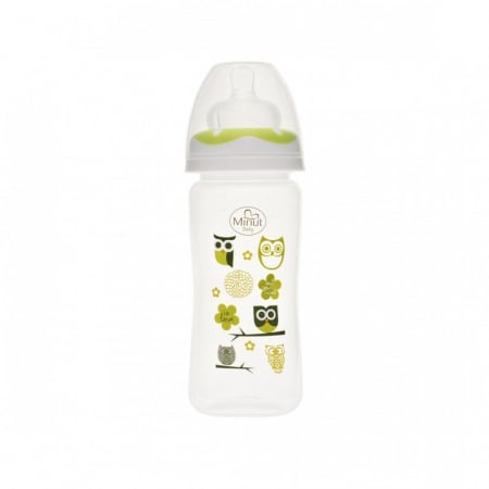 Biberon gat larg 270 ml cu tetina silicon 3+ Minut Baby verde