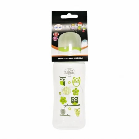 Biberon gat larg 270 ml cu tetina silicon 3+ Minut Baby verde