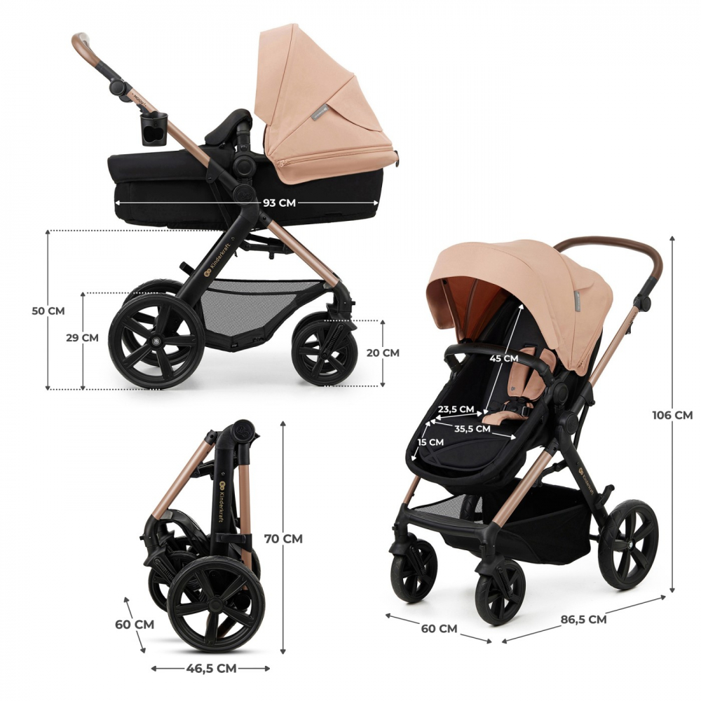 Carucior 3 in 1 Kinderkraft Moov 2 Sand beige - 8