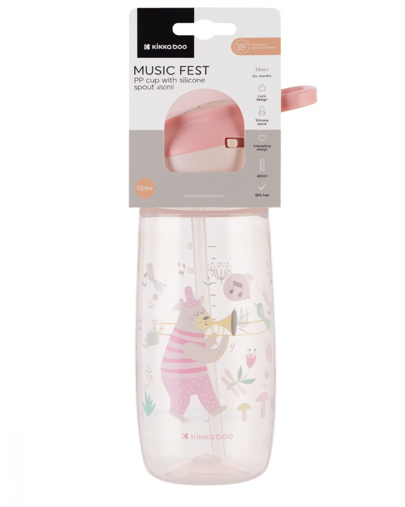 Cana cu duza din silicon 450ml KikkaBoo Music Fest Pink - 2 | YEO