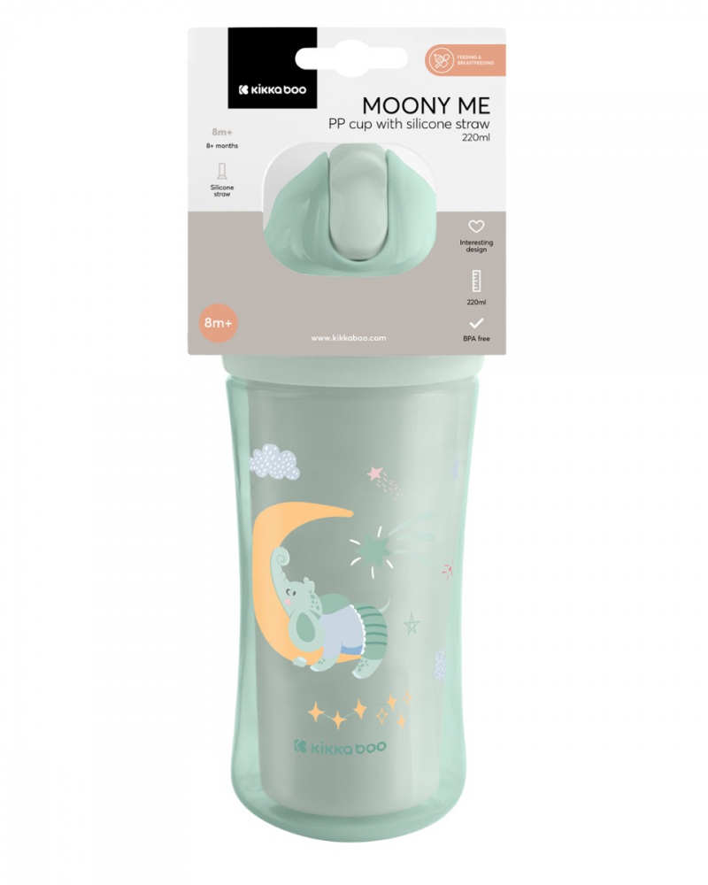 Cana cu pai din silicon KikkaBoo 220ml KikkaBoo Moony me Mint