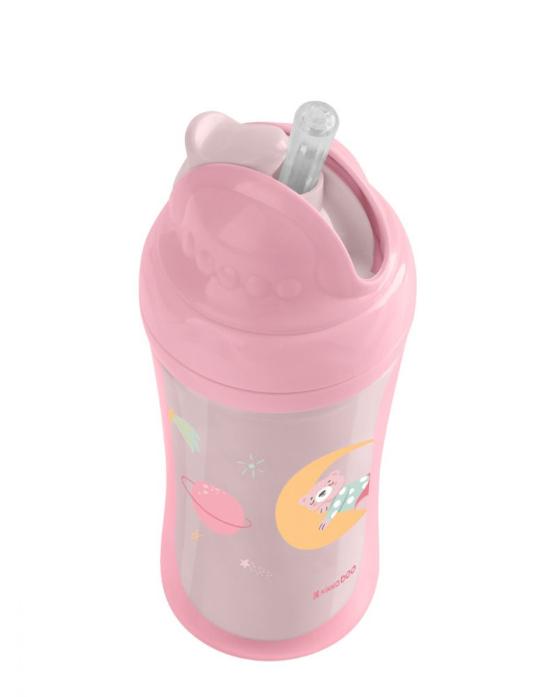 Cana cu pai din silicon KikkaBoo 220ml KikkaBoo Moony me Pink - 1 | YEO