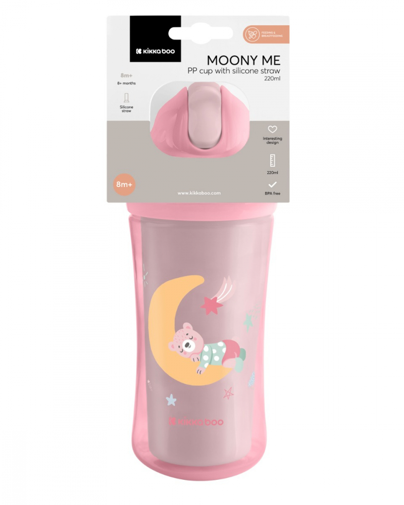 Cana cu pai din silicon KikkaBoo 220ml KikkaBoo Moony me Pink - 2 | YEO