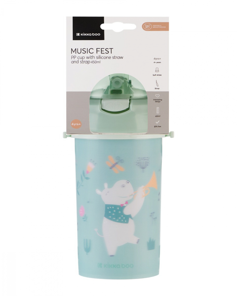 Cana cu pai din silicon si curea KikkaBoo 450ml KikkaBoo Music Fest Mint - 2 | YEO