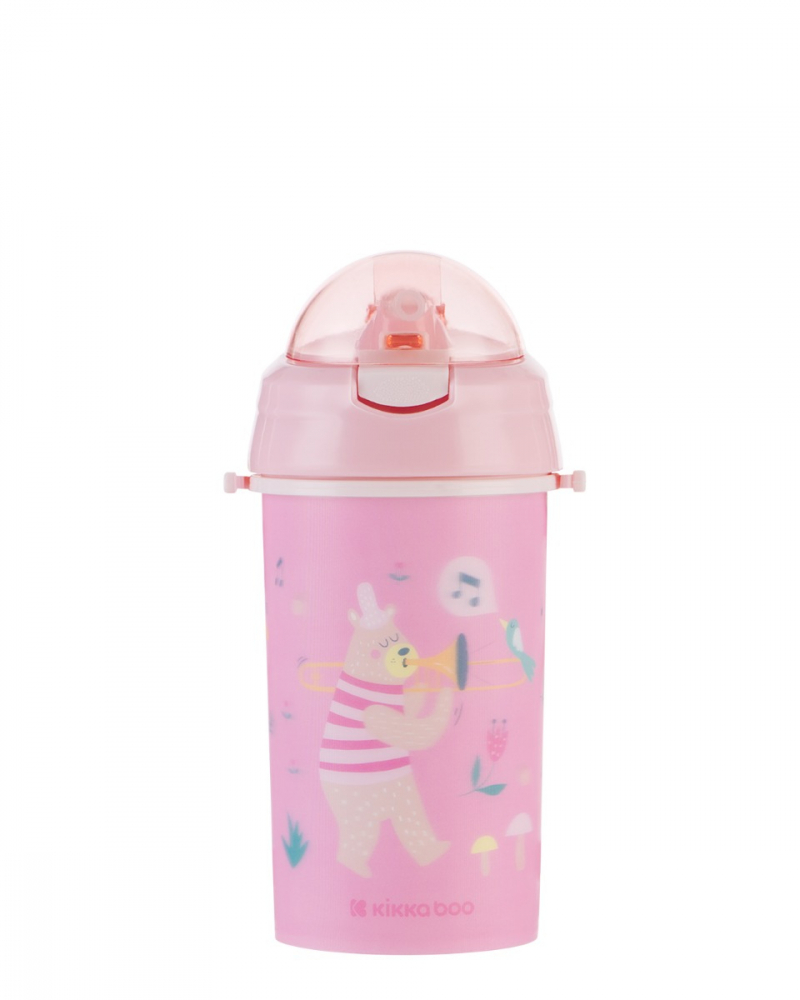 Cana cu pai din silicon si curea KikkaBoo 450ml KikkaBoo Music Fest Pink