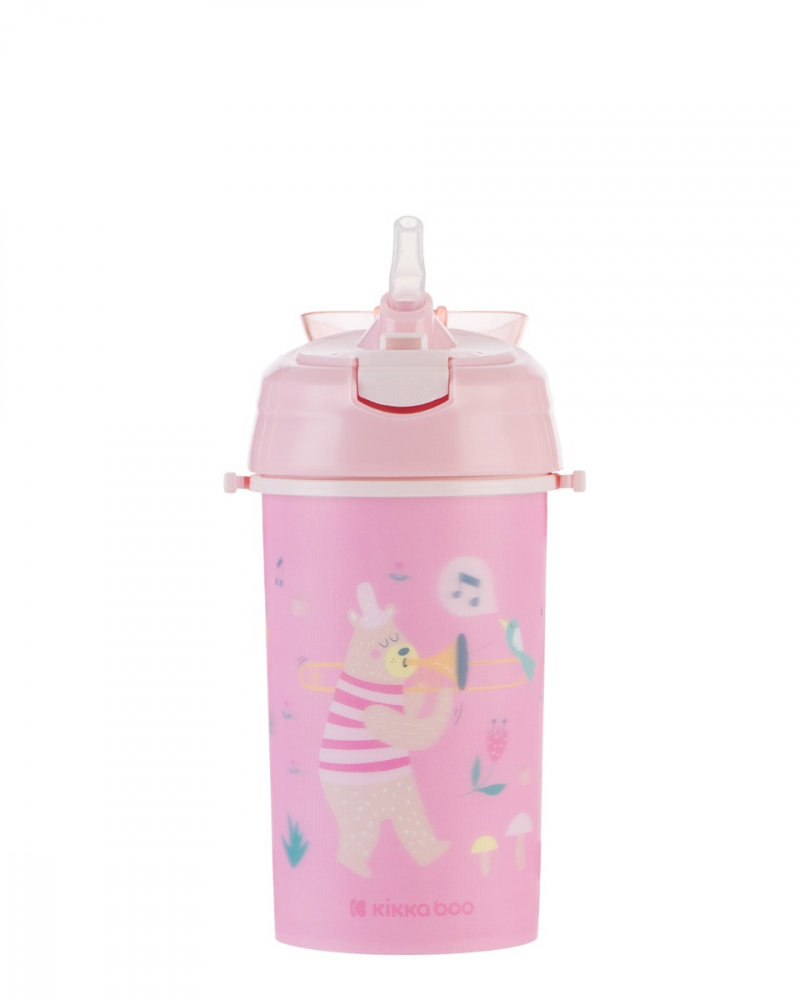 Cana cu pai din silicon si curea KikkaBoo 450ml KikkaBoo Music Fest Pink - 1 | YEO